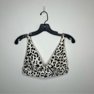 AE Aerie Scoop Bikini Top Size Medium White Black Leopard Print